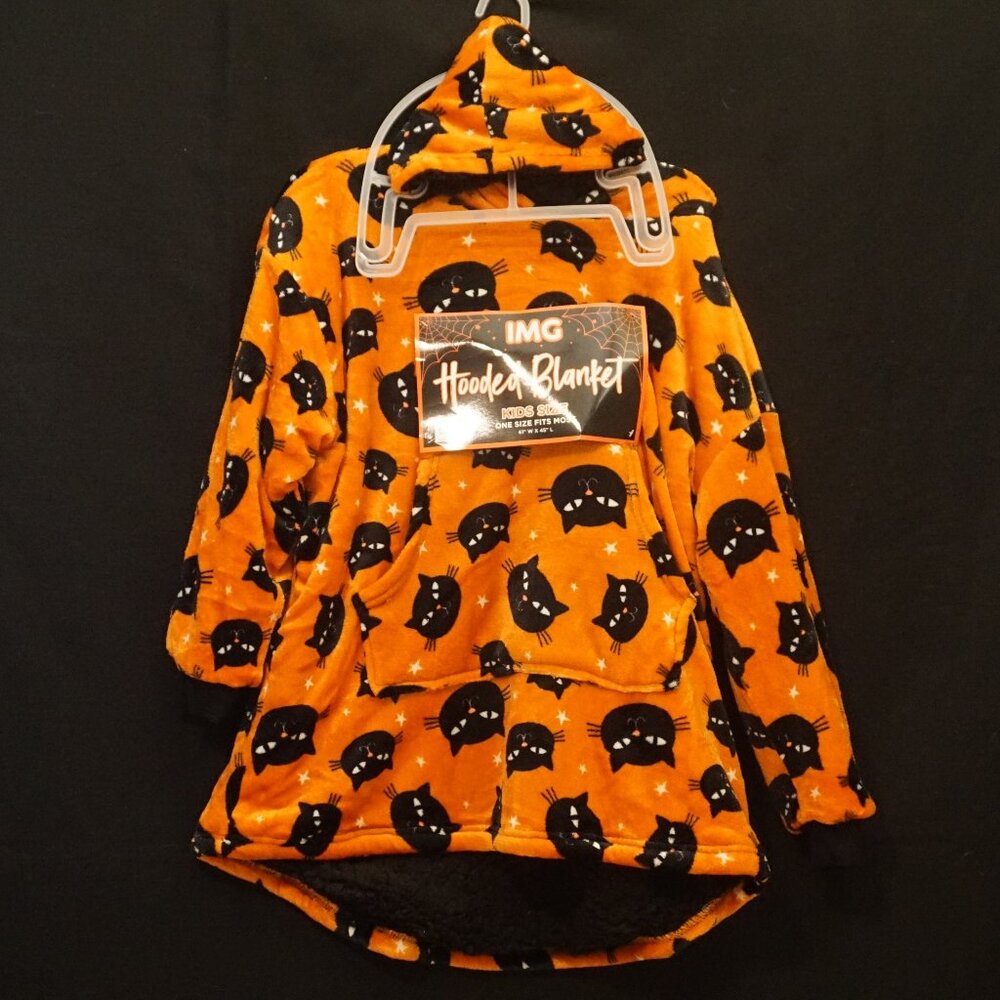 IMG Orange with Black Cats Hooded Blanket Kids One Size Fits Most Soft Serpa